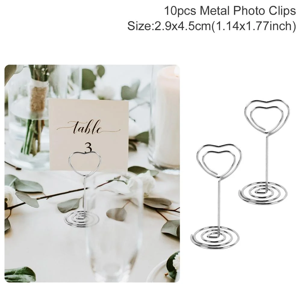 Staraise 10pcs Rose Gold Romantic Heart Shape Metal Photo Clips Wedding Desktop Decoration Table Number Stand Party Supplies