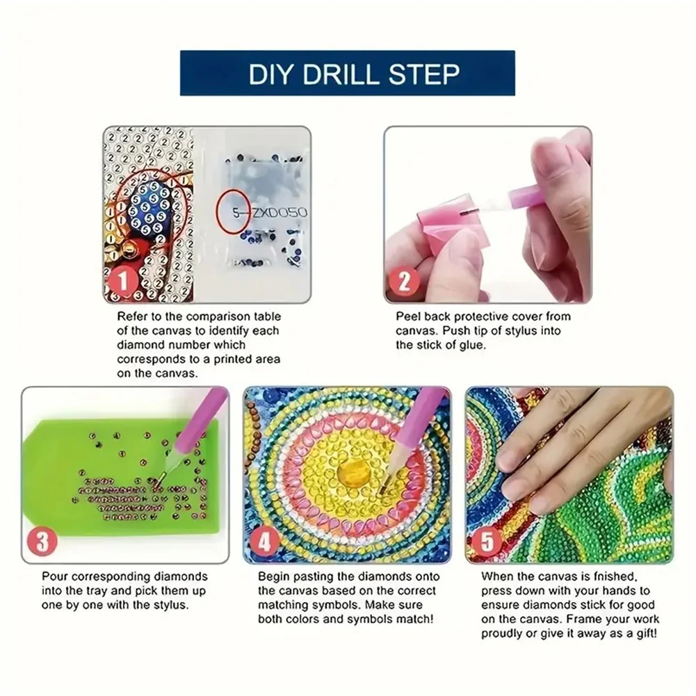 DIY Diamond Art Portable Cosmetic Mirror Round Diamond Painting Crafts (Bird)