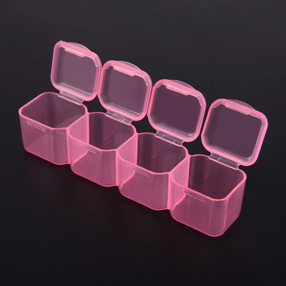28 Grids Plastic Storage Box Nail Rhinestone Jewelry Display Case(Pink)