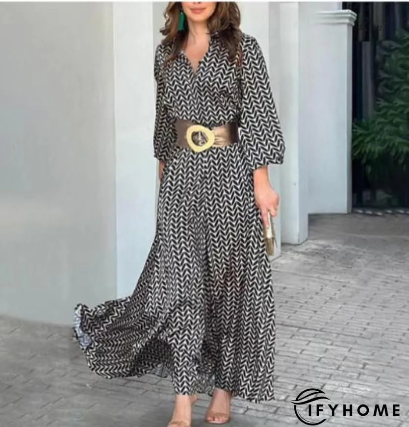 Daily Long sleeve Elegant Polka Dots Regular Fit Dress | IFYHOME