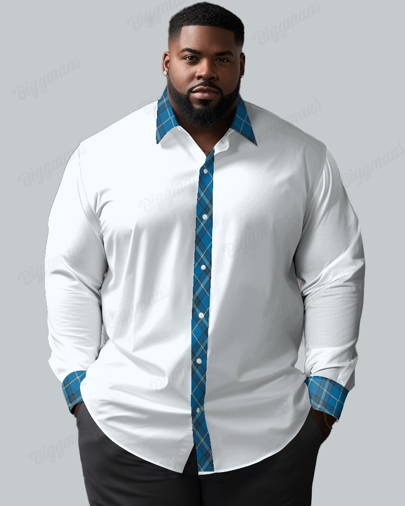 Featured And Featured Rhombus Patchwork Long Sleeve Lapel Shirt Men's Plus Size