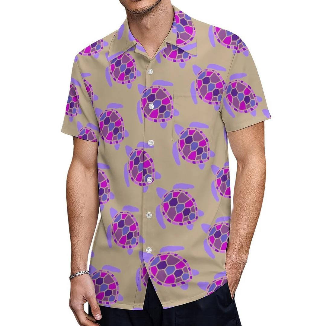 Short Sleeve Pink And Purple Sea Turtle Hawaiian Shirt Mens Button Down Plus Size Tropical Hawaii Beach Shirts