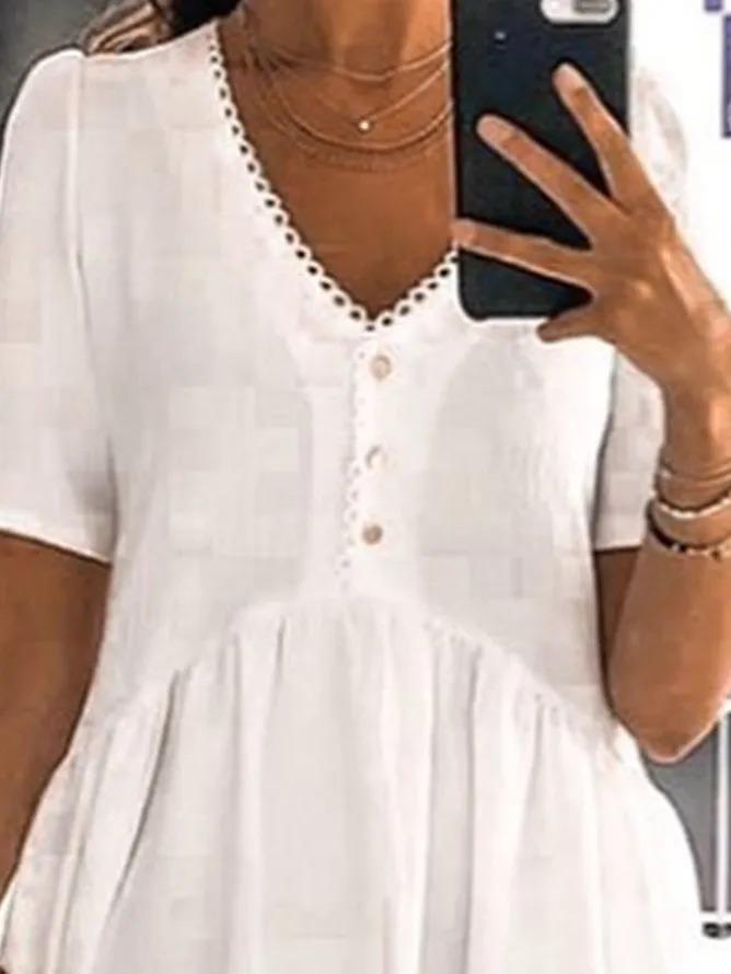 White Cotton Short Sleeve Dresses