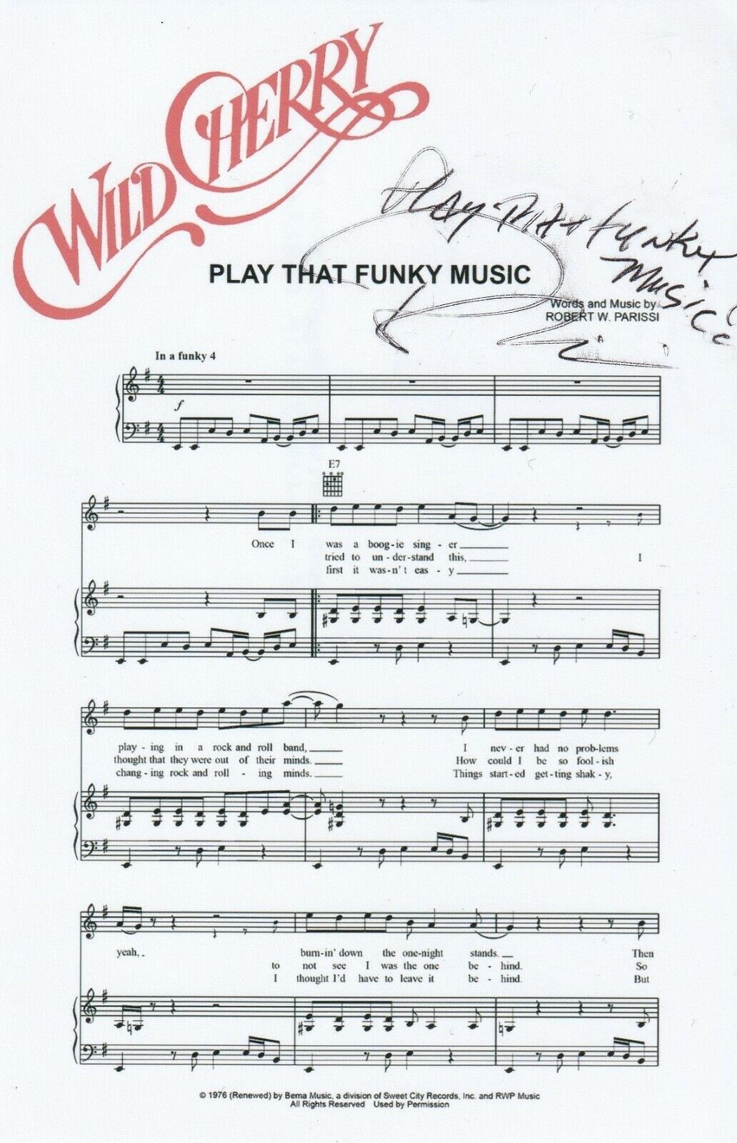 Rob Parissi of Wild Cherry SIGNED 4x6 Play That Funky Music Sheet Music COA Insc