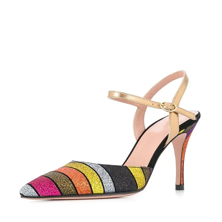 Multicolor Pointy toe Stiletto Heel Slingback Pumps |FSJ Shoes
