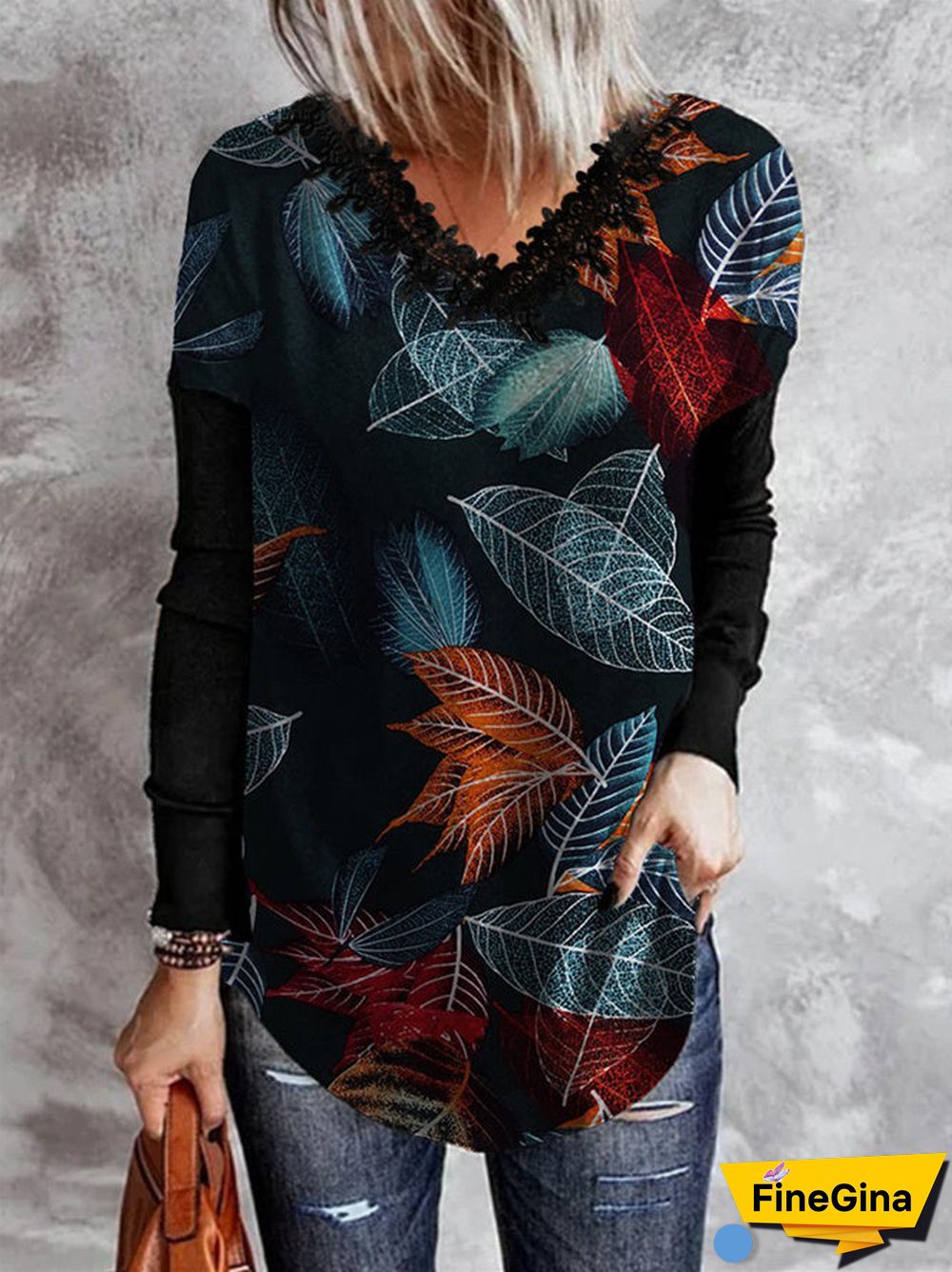 Women's V-Neck Long Sleeve Graphic Printed Tops