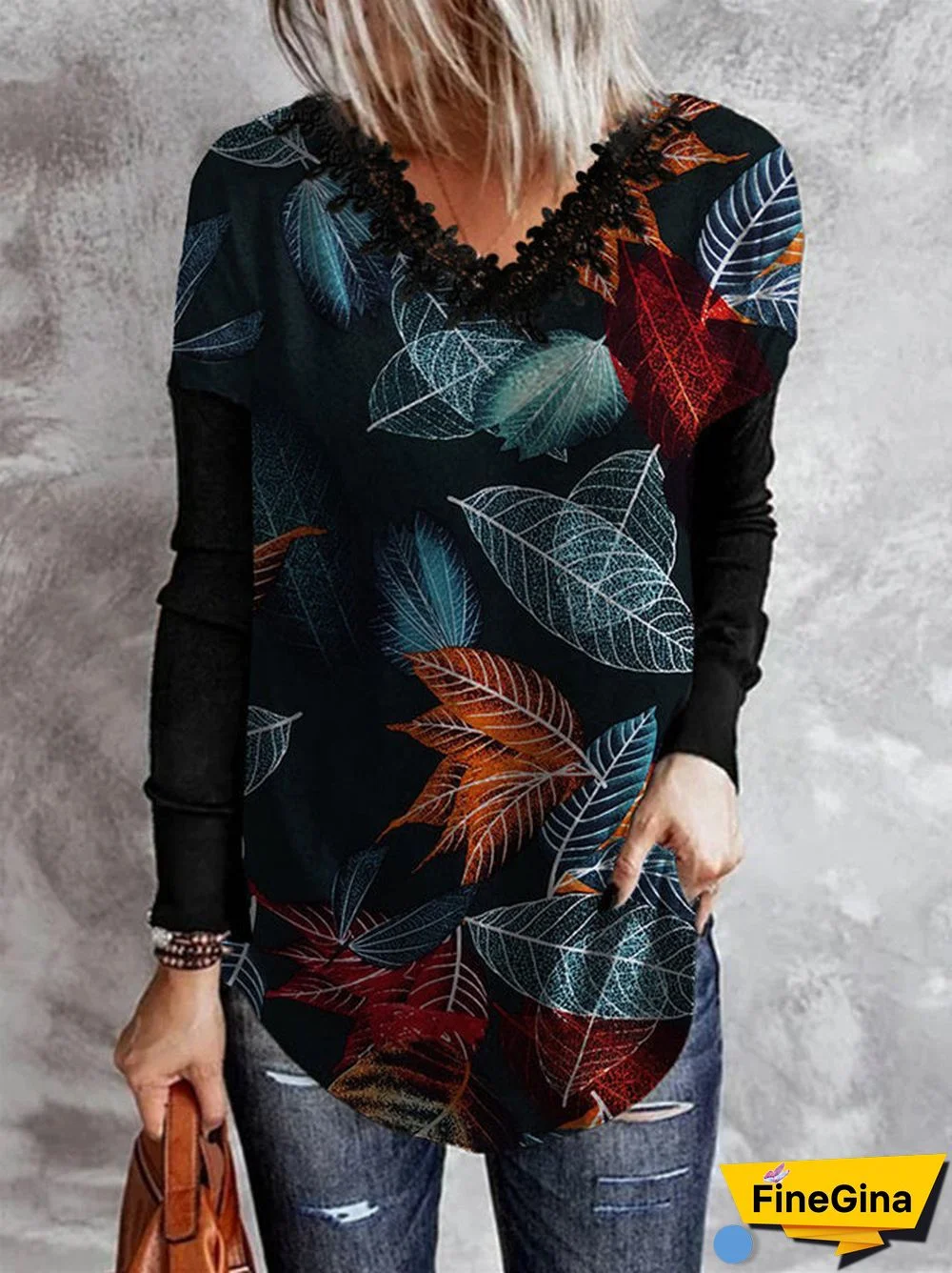 Women's V-Neck Long Sleeve Graphic Printed Tops