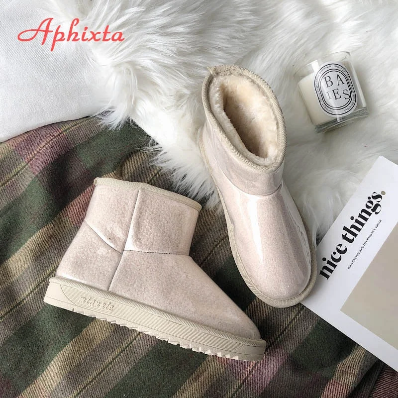 APHIXTA 2022 Winter Snow Women Boots Plush Warm Shoes Platform Boots Women Transparent Waterproof Fur Round Head Shoes Woman