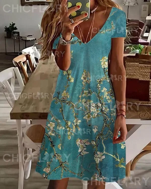 Sexy V-Neck Loose Print Dress