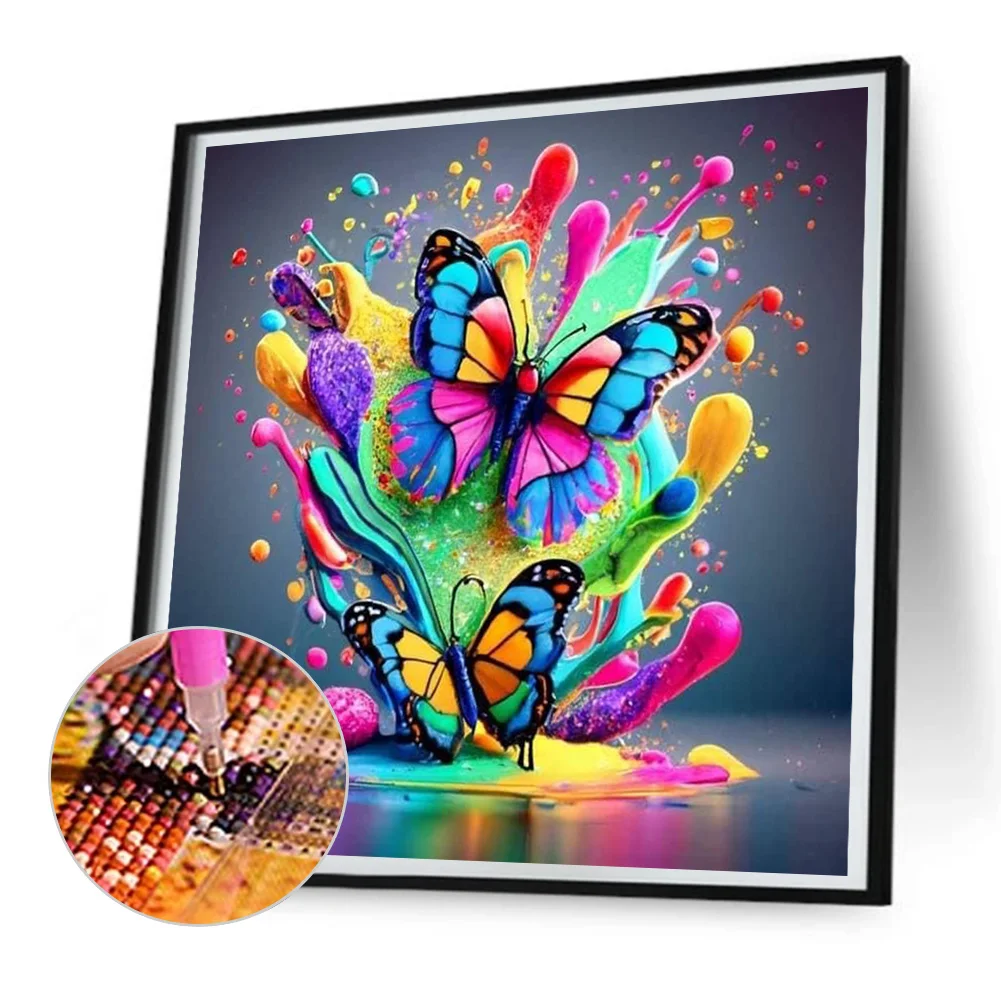 Diamond Painting - Full Round Drill - Colorful Butterfly(Canvas|30*30cm)