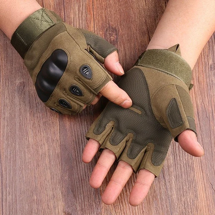 ToyTime Army Green Fingerless Tactical Gloves, Knuckle Protective Breathable Lightweight Outdoor Military Gloves for Shooting, Hunting, Motorcycling, Climbing