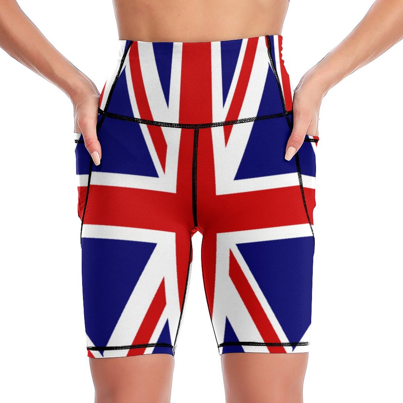 United Kingdom Flag Union Jack High Waisted Athletic Running Shorts Women Biker Yoga Shorts