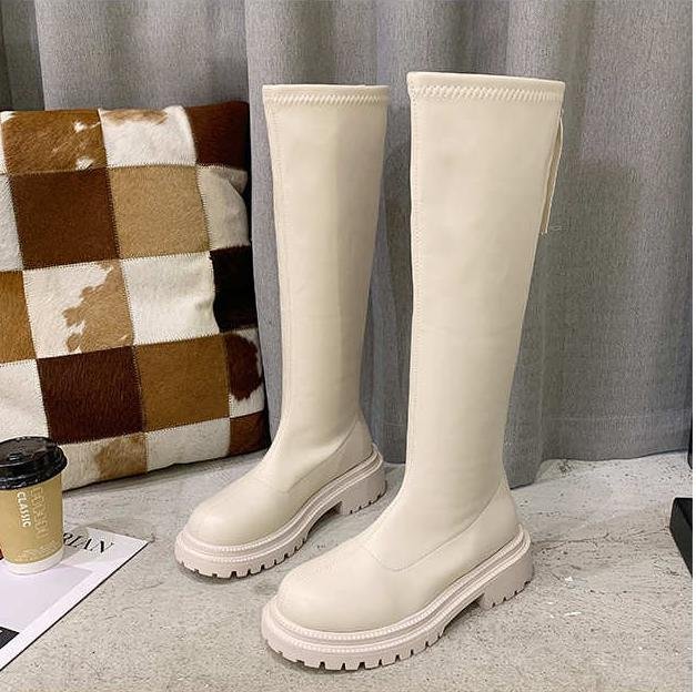 Black Patent Leather Ankle Boots Round Toe Patent Leather Beige Ladies Fashion Winter Long Women's Boots Botas Mujer
