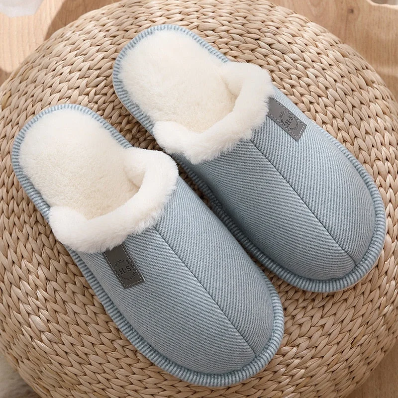 Men and Women Cotton Slippers Women's Autumn and Winter Plus Velvet Warm Couple Home Fur Wool Slippers Home ShoesCotton Slippers