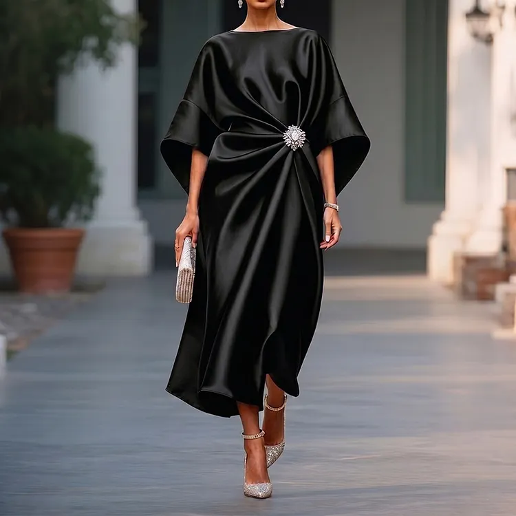 Elegant Solid Color Midi Dress