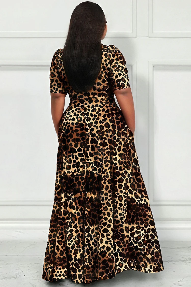 plus size leopard maxi dress Plus Size Leopard Print Mesh Maxi Dress (Women)
