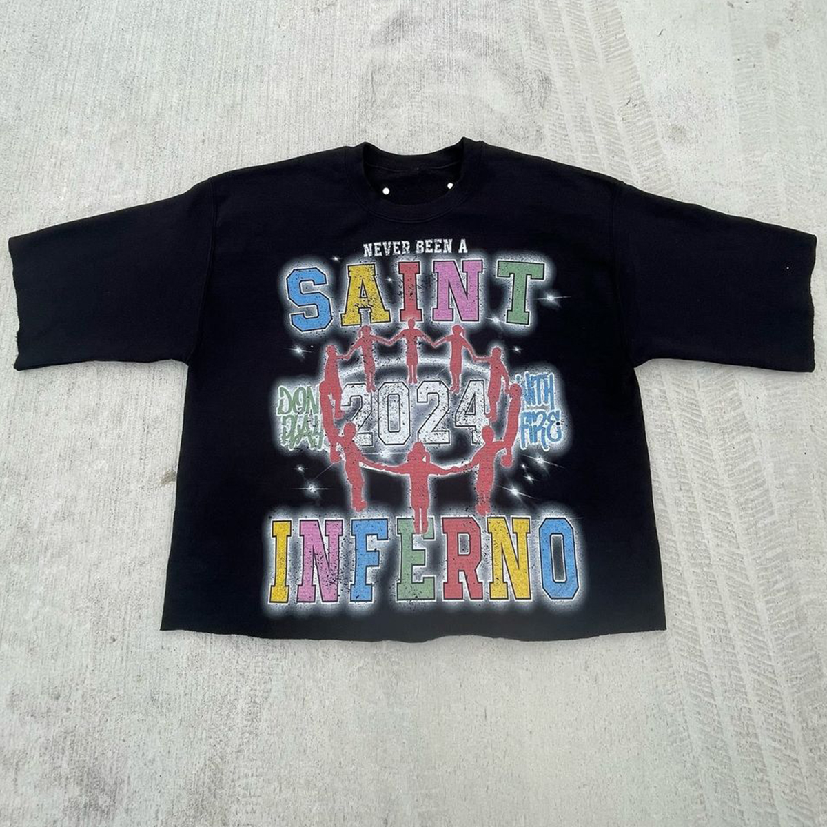 Sopula Never Been A Saint Glow Graphic Print Cotton Cropped T-Shirts - SOPULA