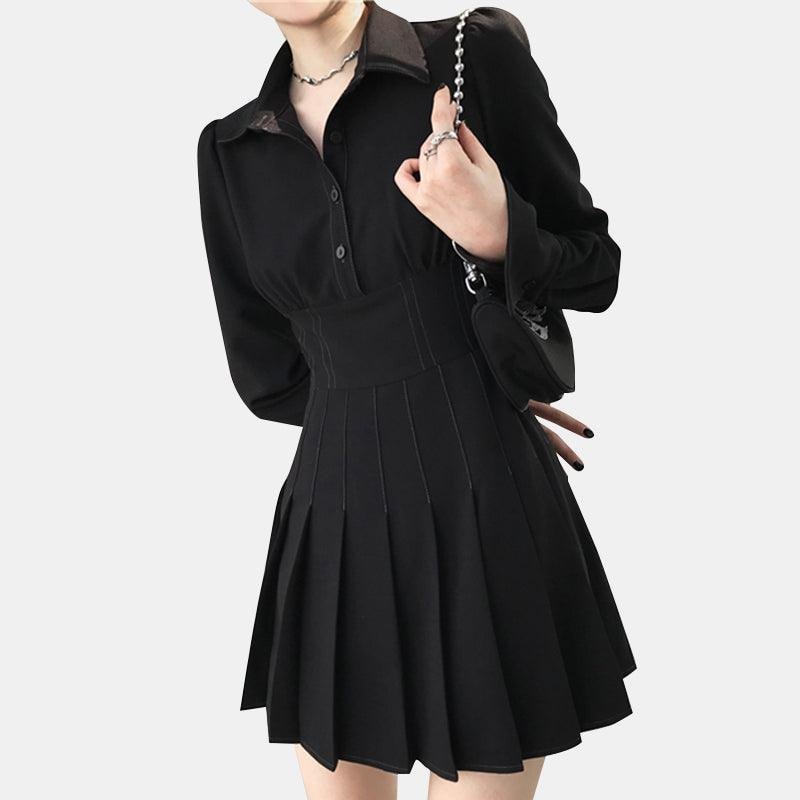High Waist Pleated Shirt Dress