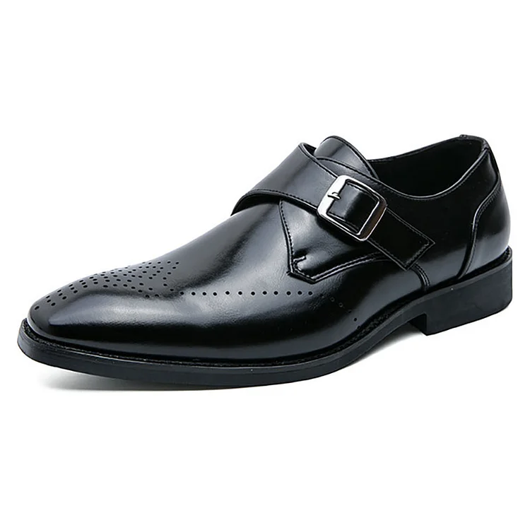 PU Leather Baroque Pointy Toe Asymmetrical Trim Buckle Business Dress Shoes