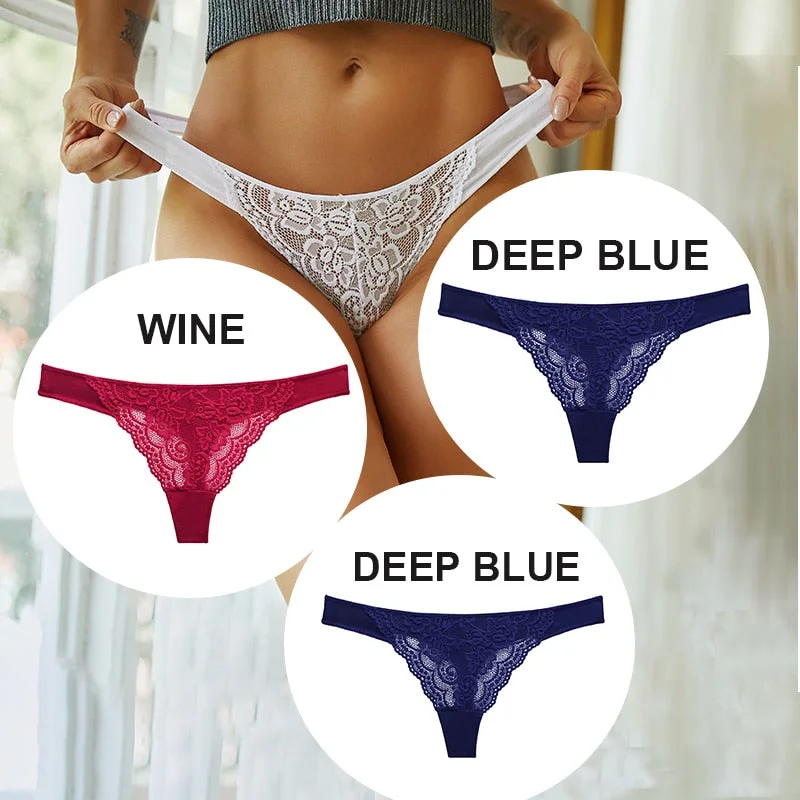 FINETOO 3PCS/Set M-XL Cotton G-string Women Lace Panties Sexy Woman Thong Underwear Lingerie Lace Pantys Femme T-Back Underpants