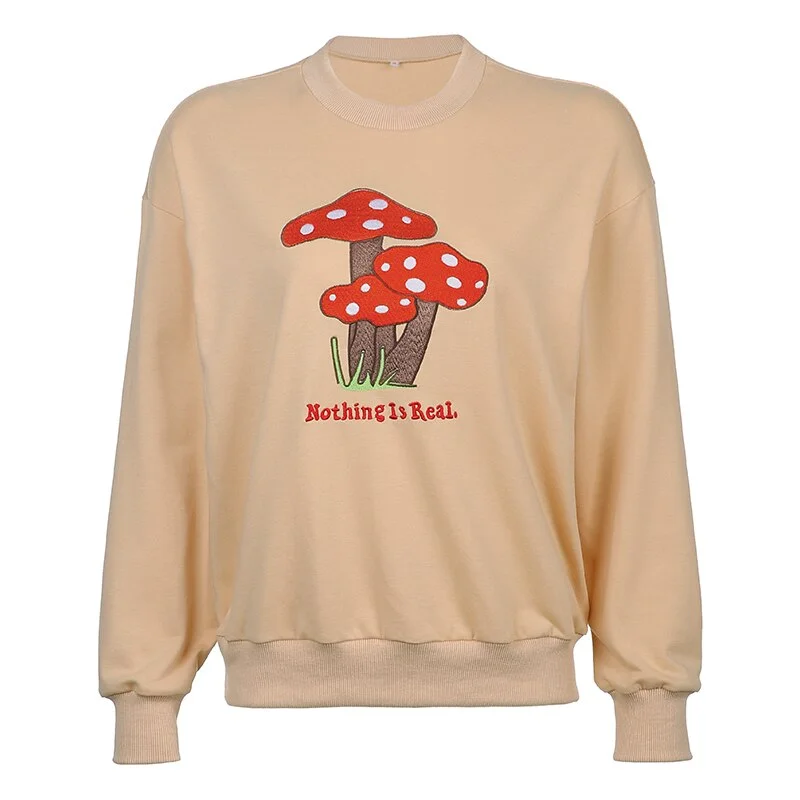 Cartoon Mushroom Print Y2K Loose Sweatshirts Streetwear Casual Vintage Tops Autumn Aesthetic 90s Crewneck Shirts Cuteandpsycho