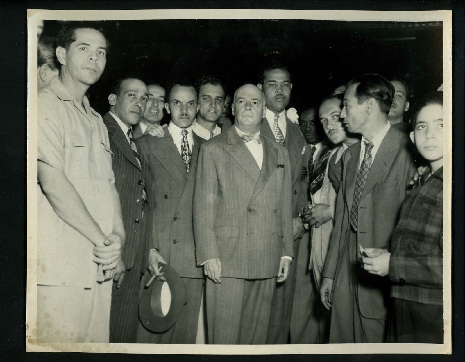 Boxer Joe Louis circa 1950 's Press Original Photo Poster painting with group of men Boxing