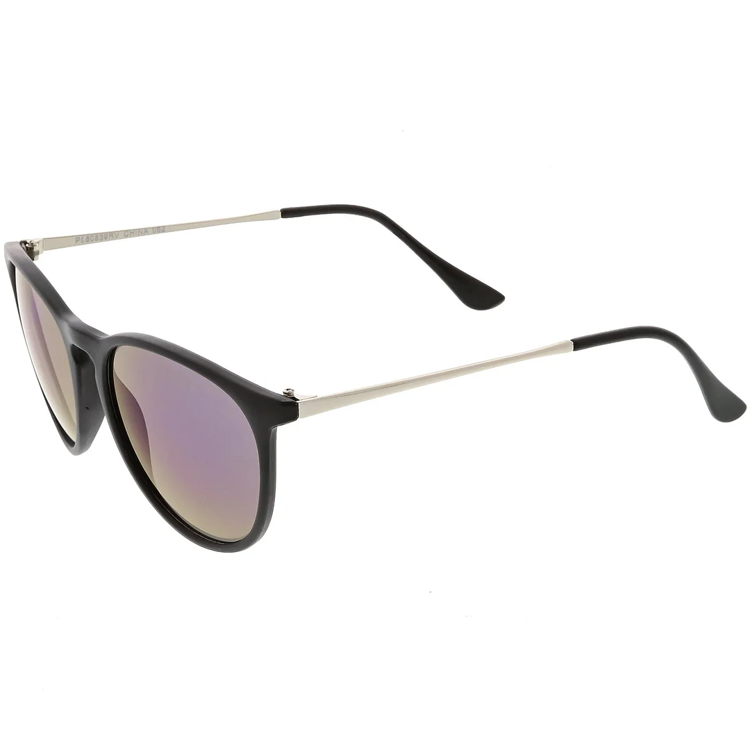 Modern Horn Rimmed glasses Metal Arms Round Mirrored Lens 52mm