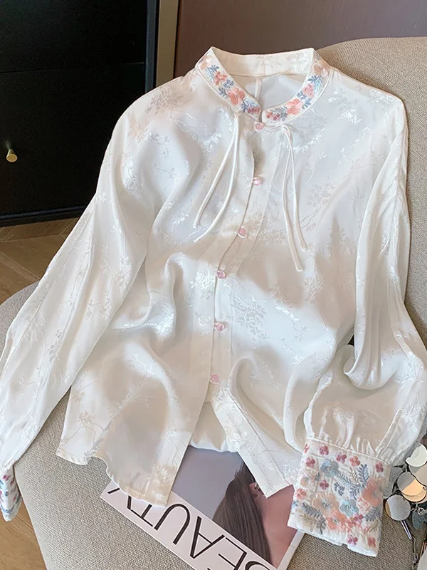 Athvotar Athvotar Chinese Style Embroidered Collar Shirt Women's Spring 2025 Design Sense Of Improved Cheongsam Zen Dress Top