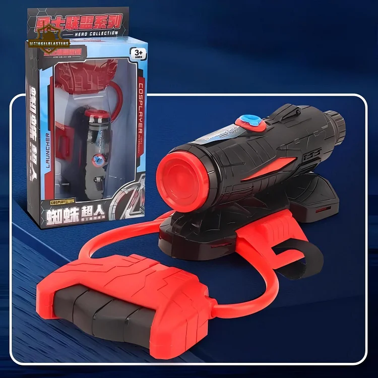 Black-casing Spider water shooter with detachable grip shown next to retail box.