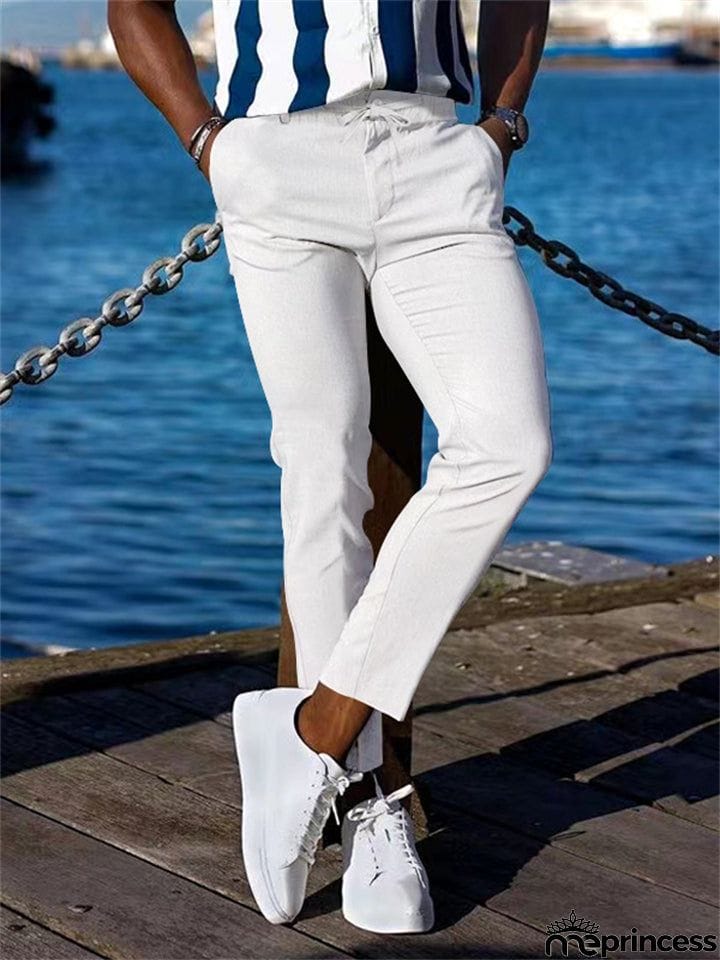 Men's Lace Up Elastic Waist Casual Business Pants