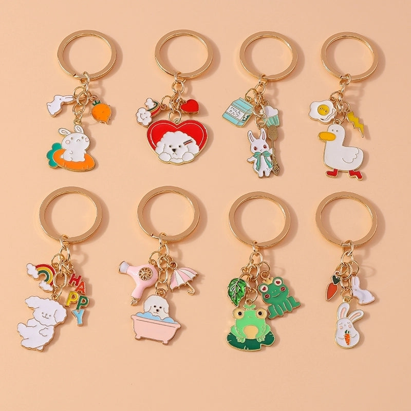 Cartoon Style Sweet Rainbow Bear Duck Alloy Keychain