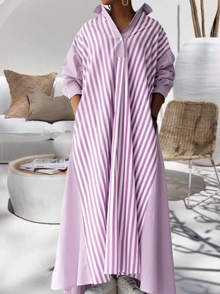 Striped Skirt Long Collar Loose Cape Dress Shirt