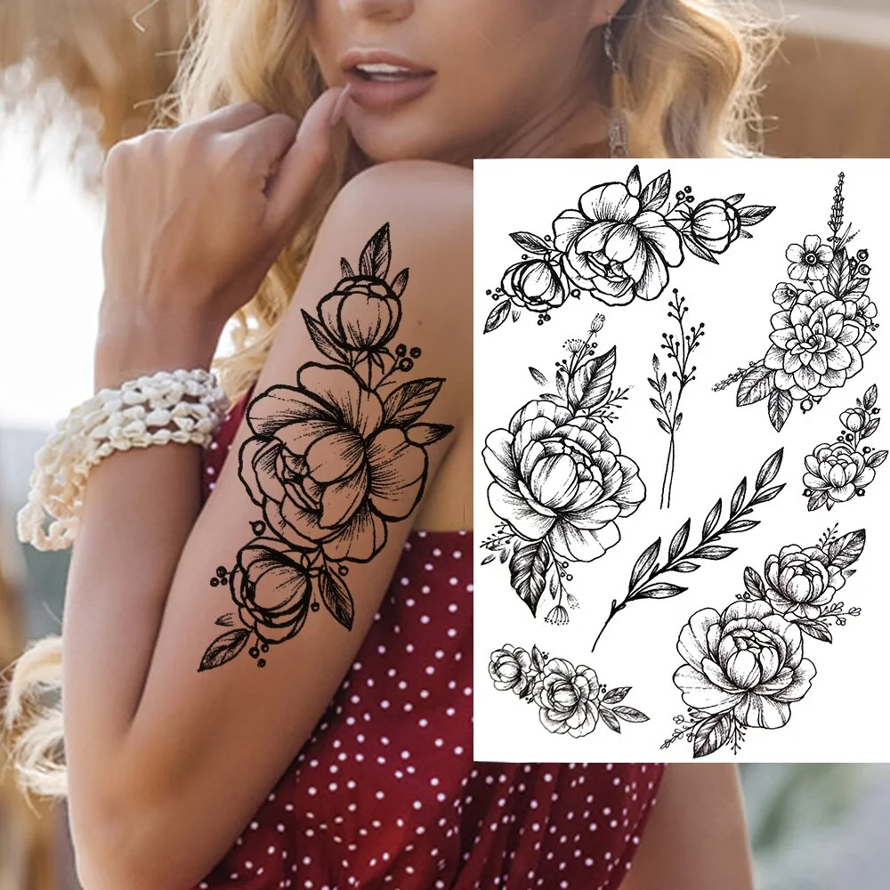 Bird Flower Temporary Tattoos For Women Adults Fake Feather Fox Wolf Tattoo Sticker Geometric Hummingbirds DIY Tatoos Realistic