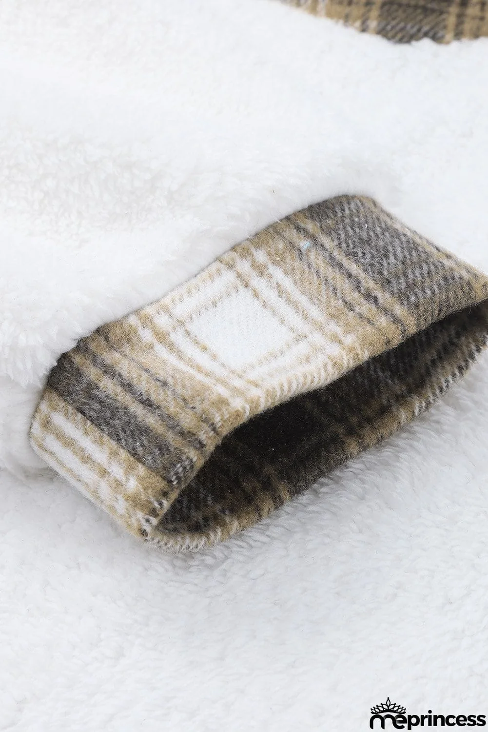 Plaid Patchwork Buttoned Pocket Sherpa Jacket