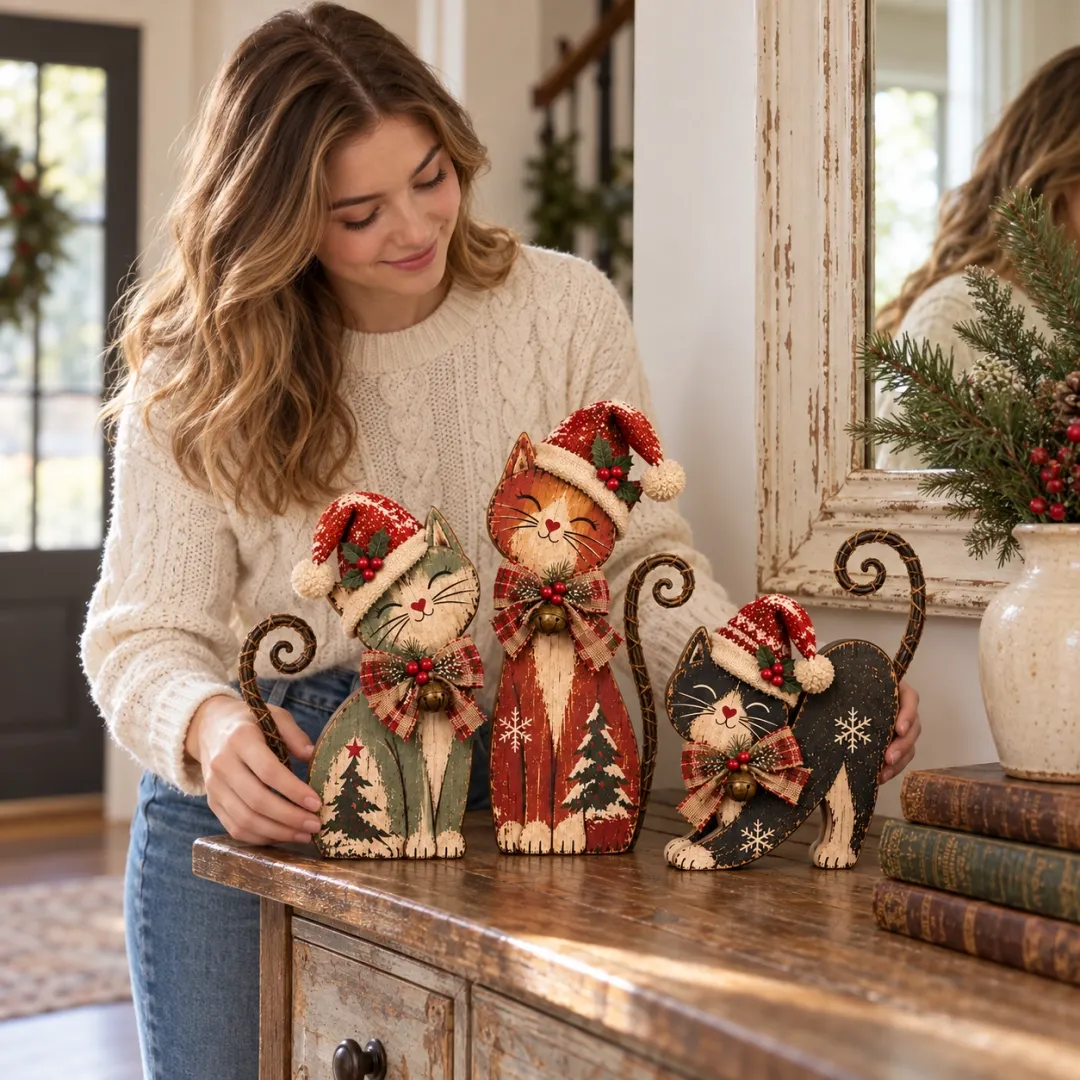 Lighted Christmas cat trio product detail