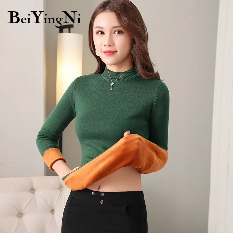 Beiyingni Women Sweaters Pullovers Fleece Warm Thick Elasticity Female Clothes Slim Jumper Autumn Winter Knitted Sweater Korean