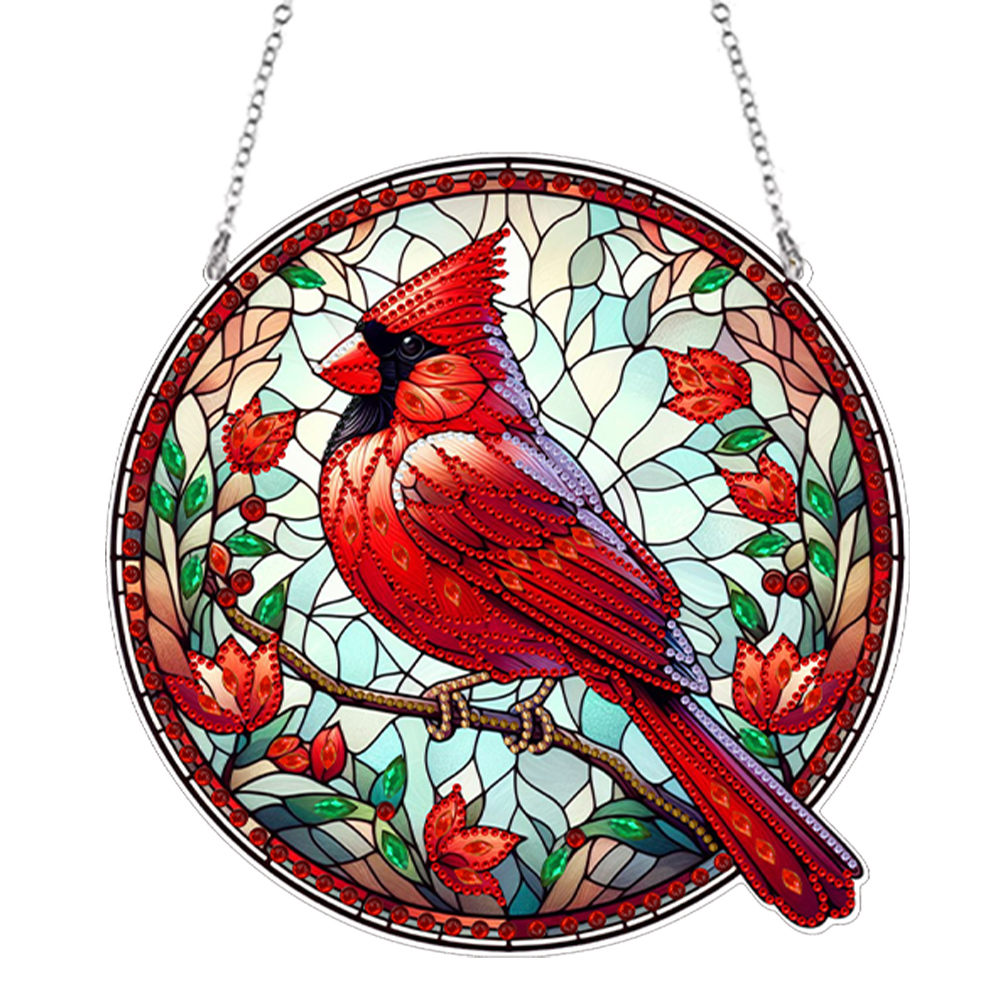 Suncatcher Cardinal Stained Glass Colorful Diamond Painting Hanging Pendant