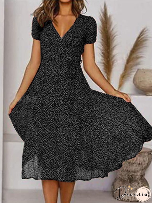 Casual Dress Swing Dress Floral Dress Midi Dress Black Wine Red Short Sleeve Ditsy Floral Print Summer Spring V Neck Fashion Vacation Loose Fit S M L XL XXL 3XL for Women