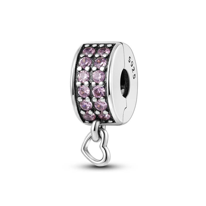 Genuine 925 Sterling Silver Diamond round peach heart CZ Cubic Zircon Charm fit Charm Bracelet DIY Jewelry KTC442