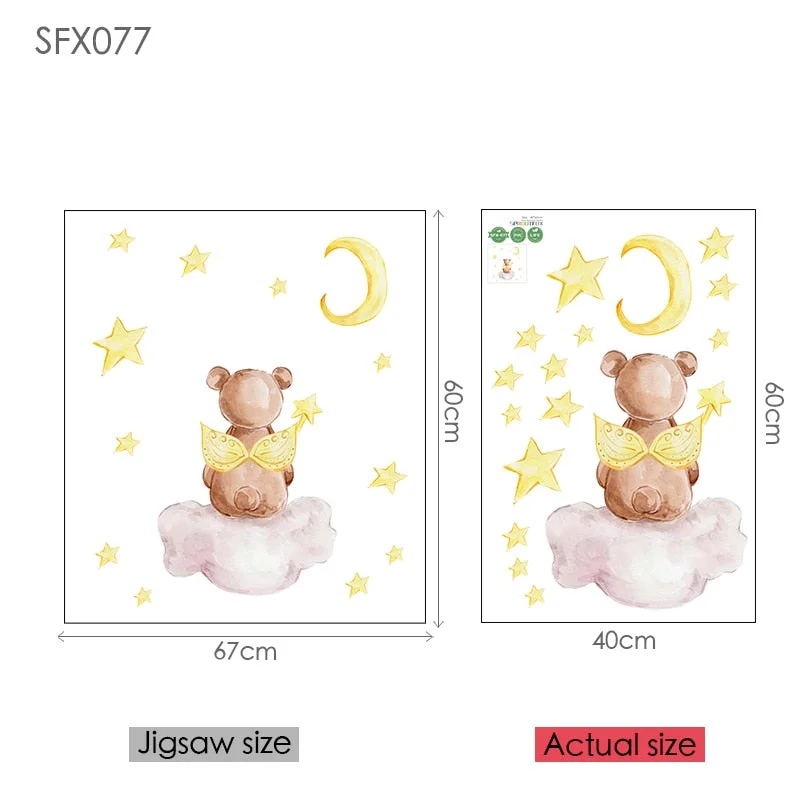 Moon Cloud Big Wall Stickers For Kids Rooms Boys Stars Large Wall Stickers For Children's Room Bear Bedroom Decoration