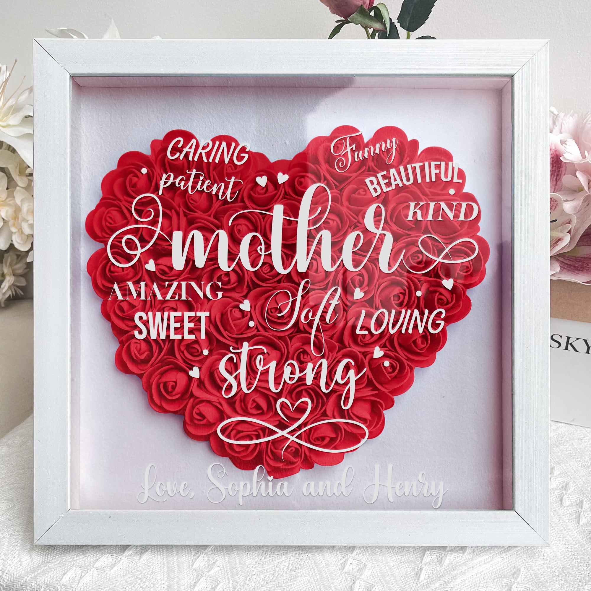 Loveyoufancy Loving Amazing Caring Mother Gift For Mom - Personalized Flower Shadow Box
