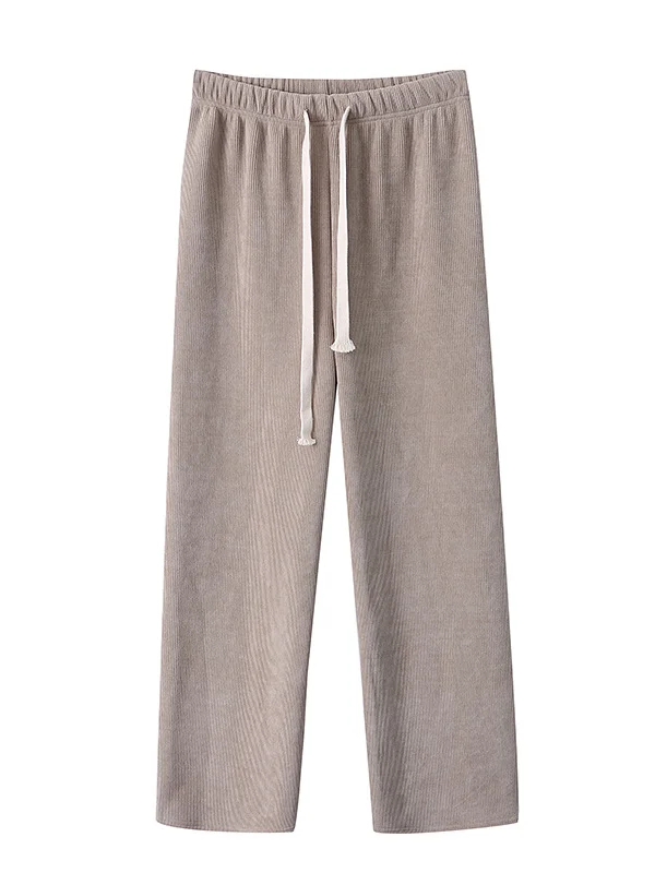 Urban Loose Wide Leg Drawstring Pleated Solid Color Pants