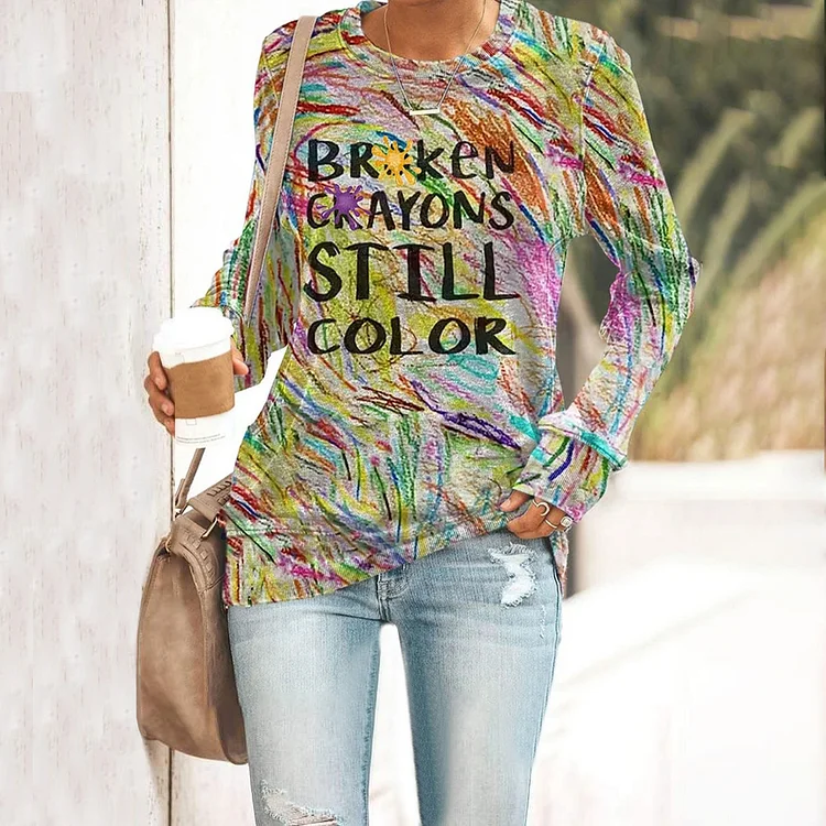Comstylish Women Broken Crayons Still Color Print Sweatshirt