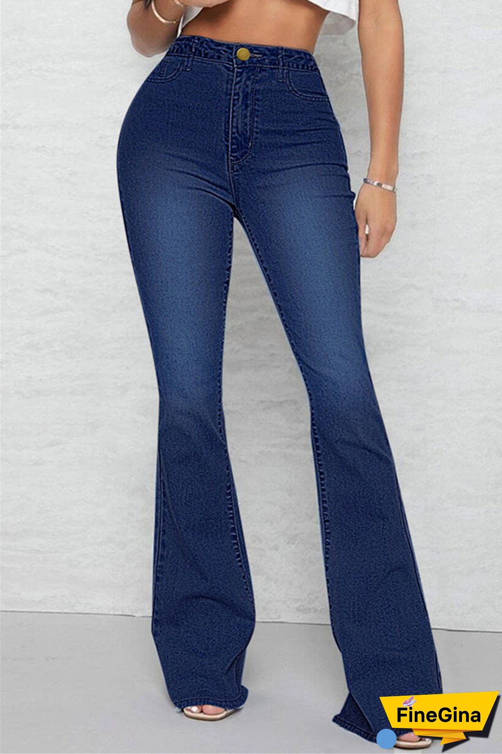 Baby Blue Casual Solid Patchwork Mid Waist Regular Denim Jeans