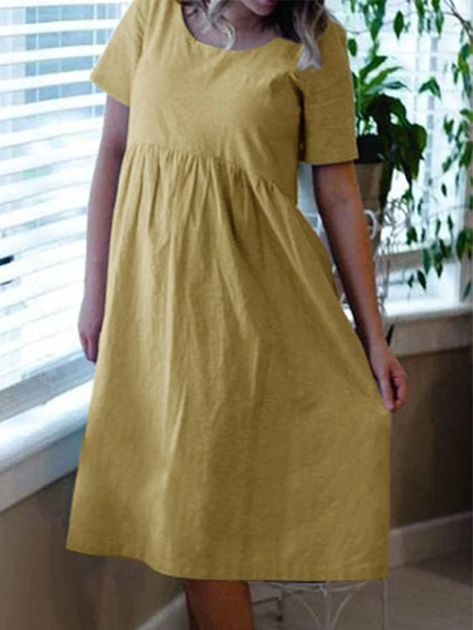 Ladies cotton linen simple casual dress