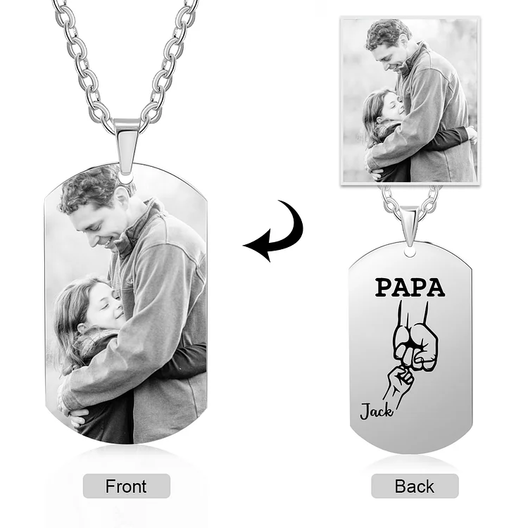 Personalized Fist Bump Necklace with 1 Kid's Name Custom Photo Necklace For Father
