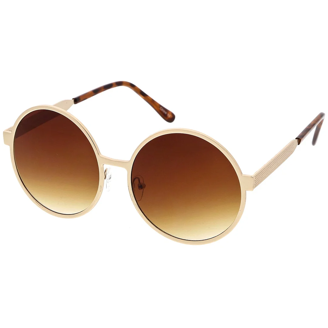 Oversize Round Metal Frame glasses With Neutral Colored Flat Lens 58mm