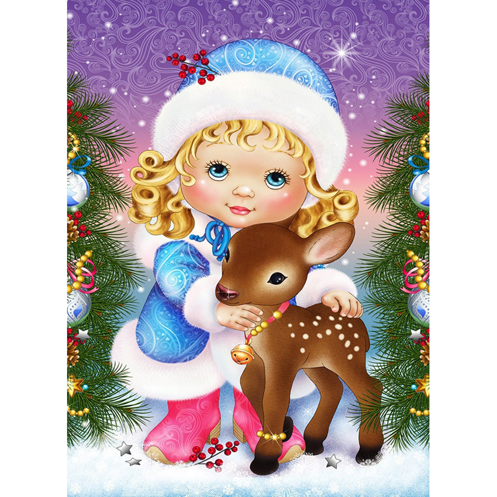 

Girl Christmas Elk - Round Drill Diamond Painting - 30x40cm, 501 Original