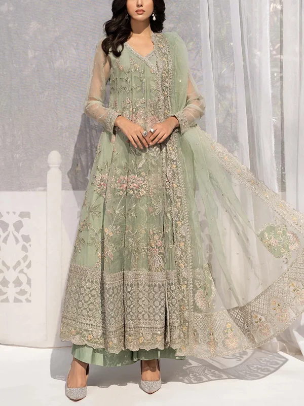 V-Neck Printed Long-Sleeved Maxi Dress