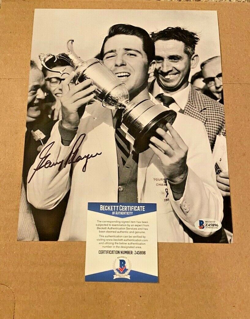 GARY PLAYER SIGNED BRITISH OPEN 8X10 Photo Poster painting BECKETT CERTIFIED PGA #12